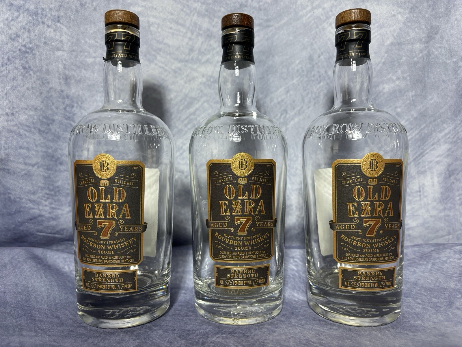 Old Ezra 7 Year Barrel Strength Bourbon Lot of 3 Decorative Decanter Bottles