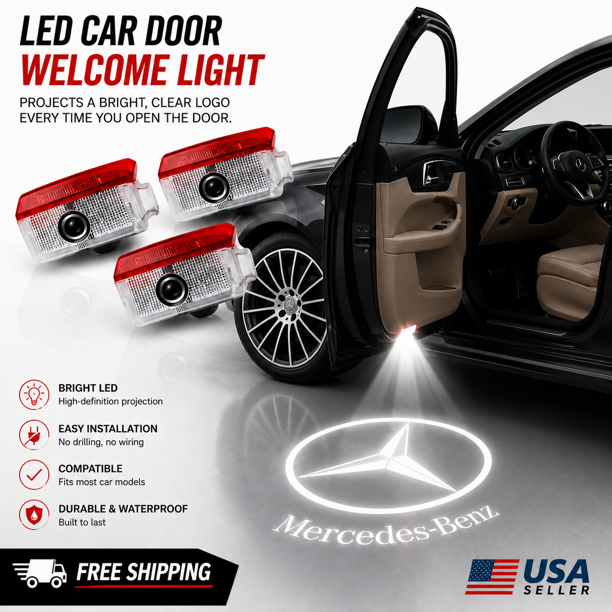 Mercedes-Benz Door Light Car LED 4Pcs Projector Ghost Shadow Lamp