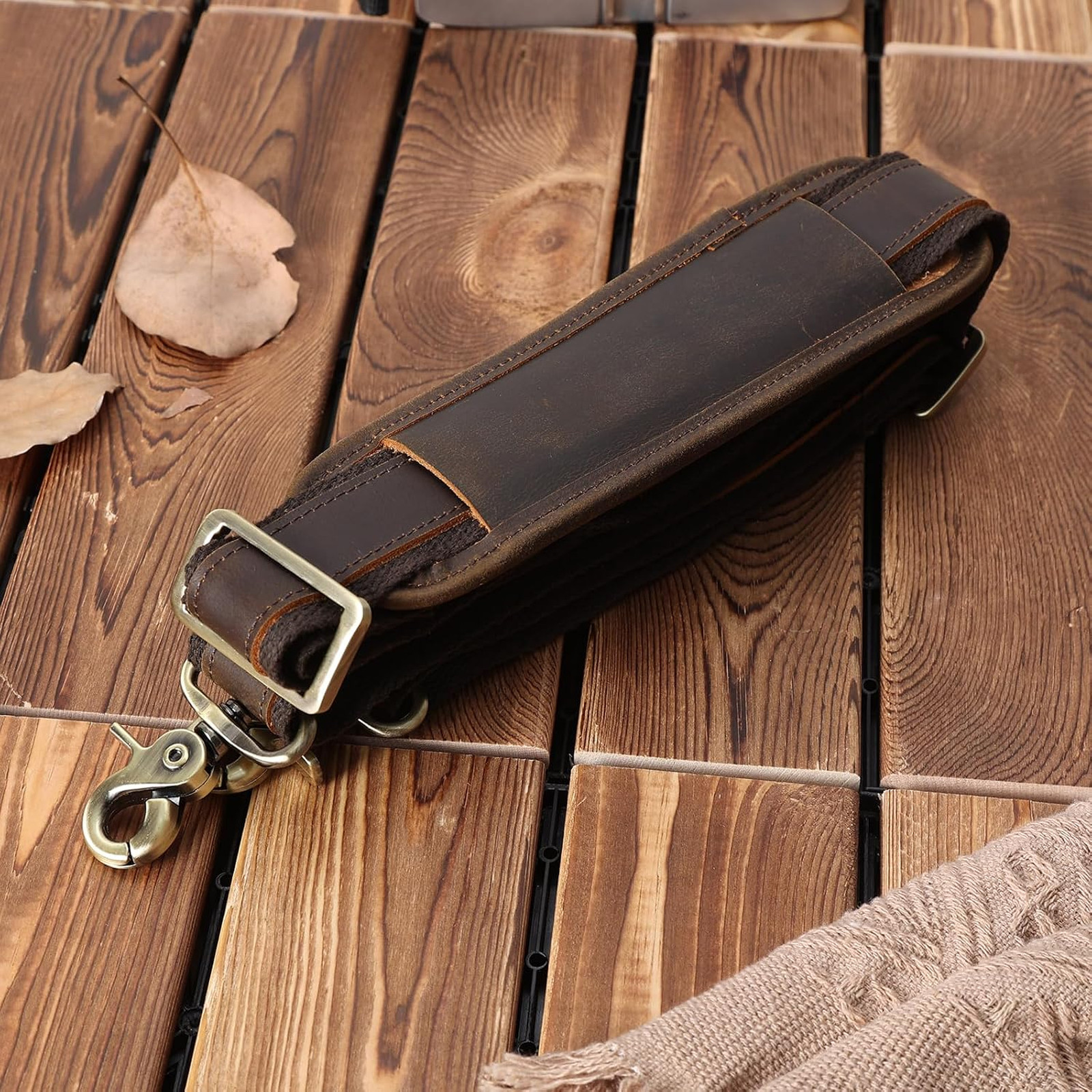 Full Grain Leather Shoulder Strap Adjustable Replacement Bag Strap with Metal