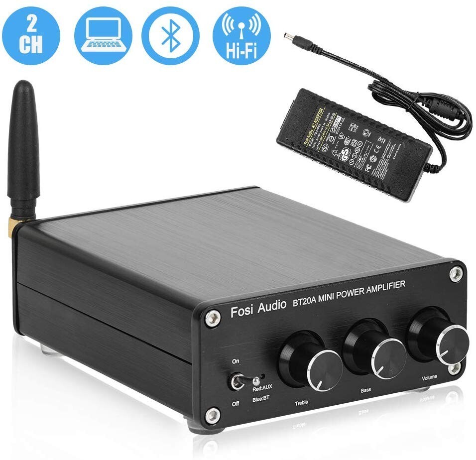 Fosi Audio BT20A Bluetooth Sound Power Amplifier HiFi Stereo Amp Bass Treble