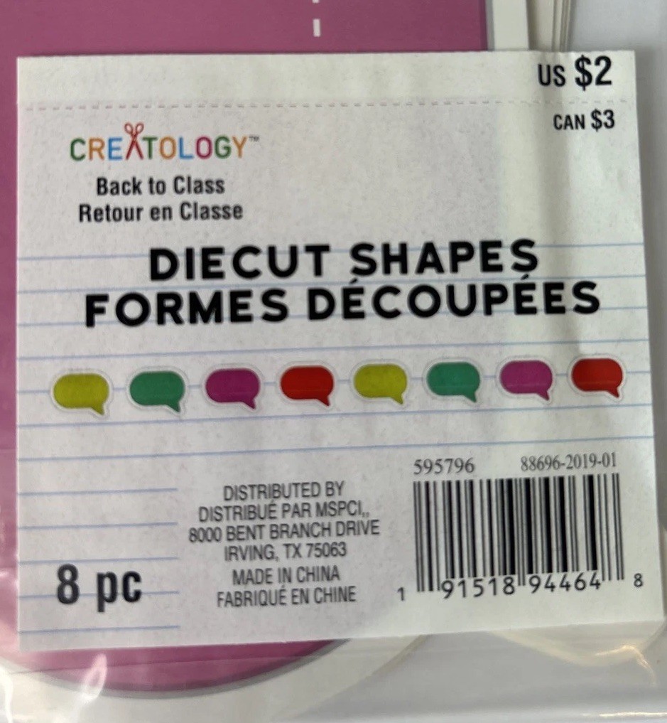 Creatology BACK TO CLASS DieCut Shapes THOUGHT BUBBLES 8 pcs Multiple Colors