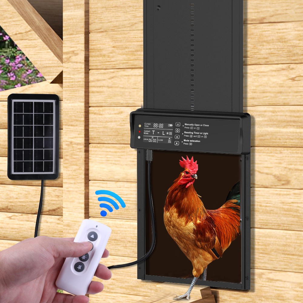 Solar Automatic Chicken Coop Door Opener with Timer Light Sensor Remote Control