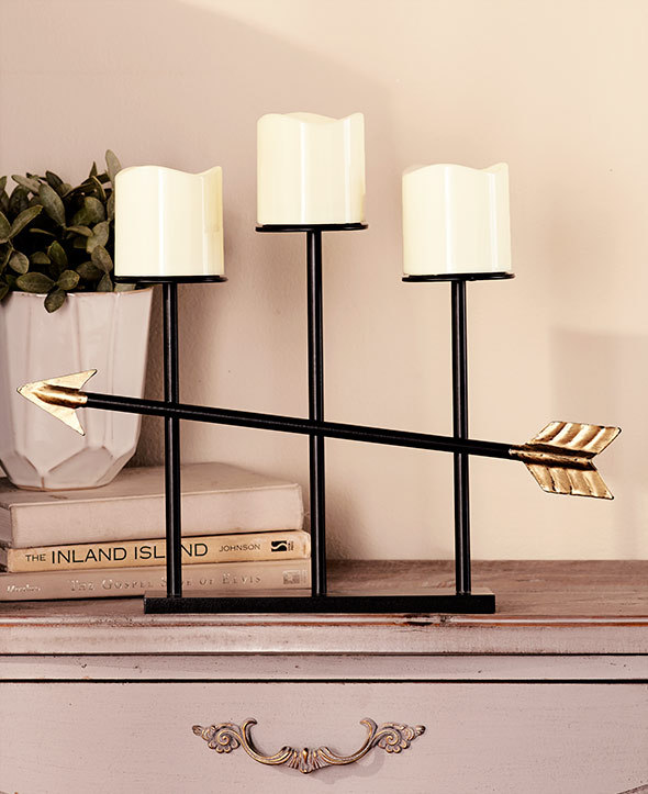 Gold Tone Trio Candles On Arrow LED Candles Contemporary Modern Office Candles