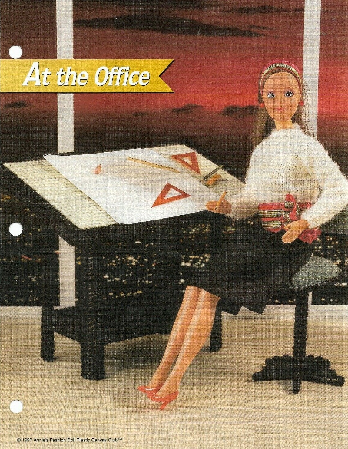 NEW AT THE OFFICE TABLE FASHION DOLL ANNIE'S PLASTIC CANVAS PATTERN INSTRUCTIONS