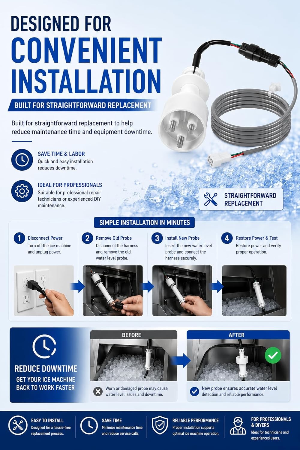 000016053 Water Level Sensor Probe Kit Compatible with Indigo,ID,IY,IR,IB & iT