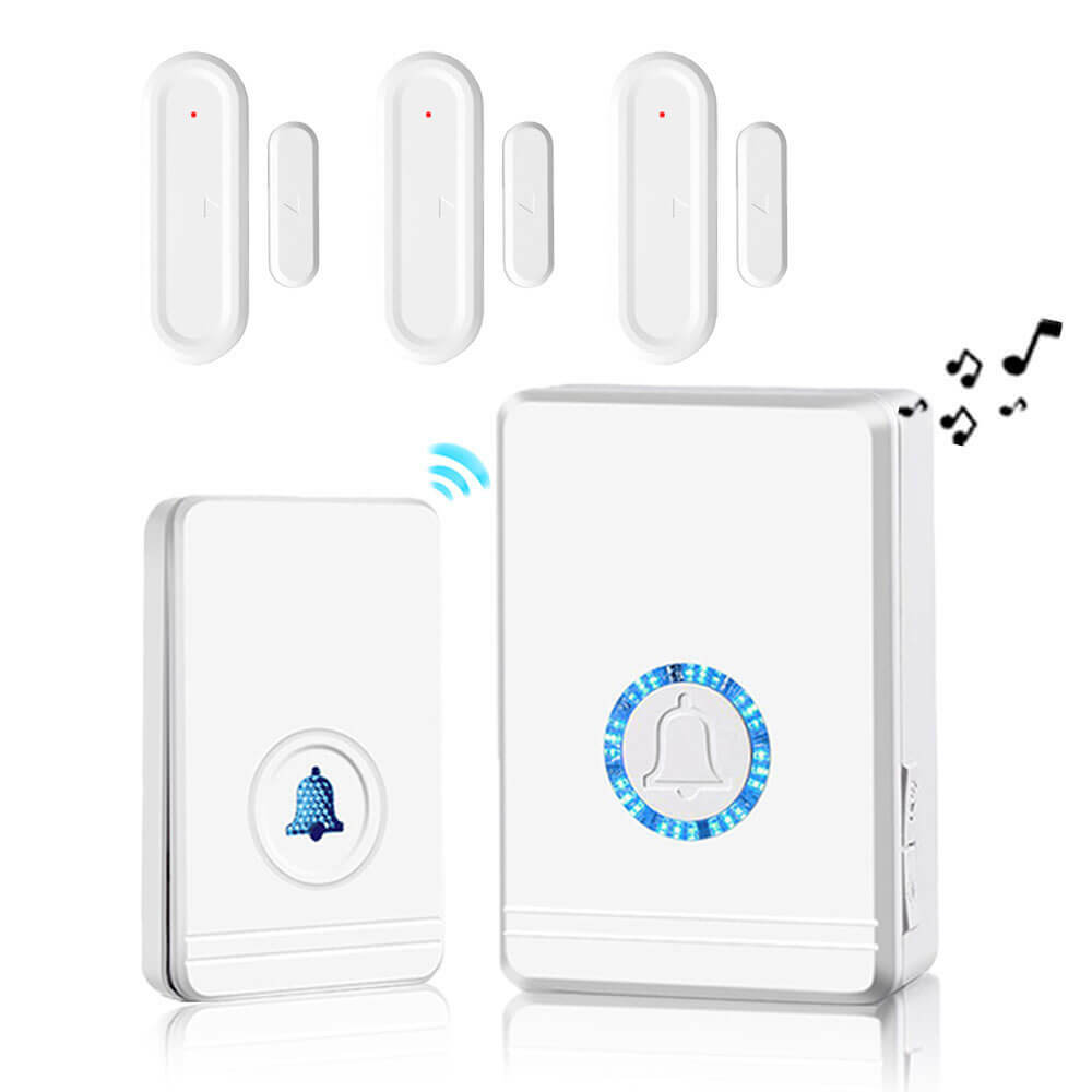 400m Wireless Door bell Doorbell Chime Alarm w/ 3x Door Window Magnetic Sensor