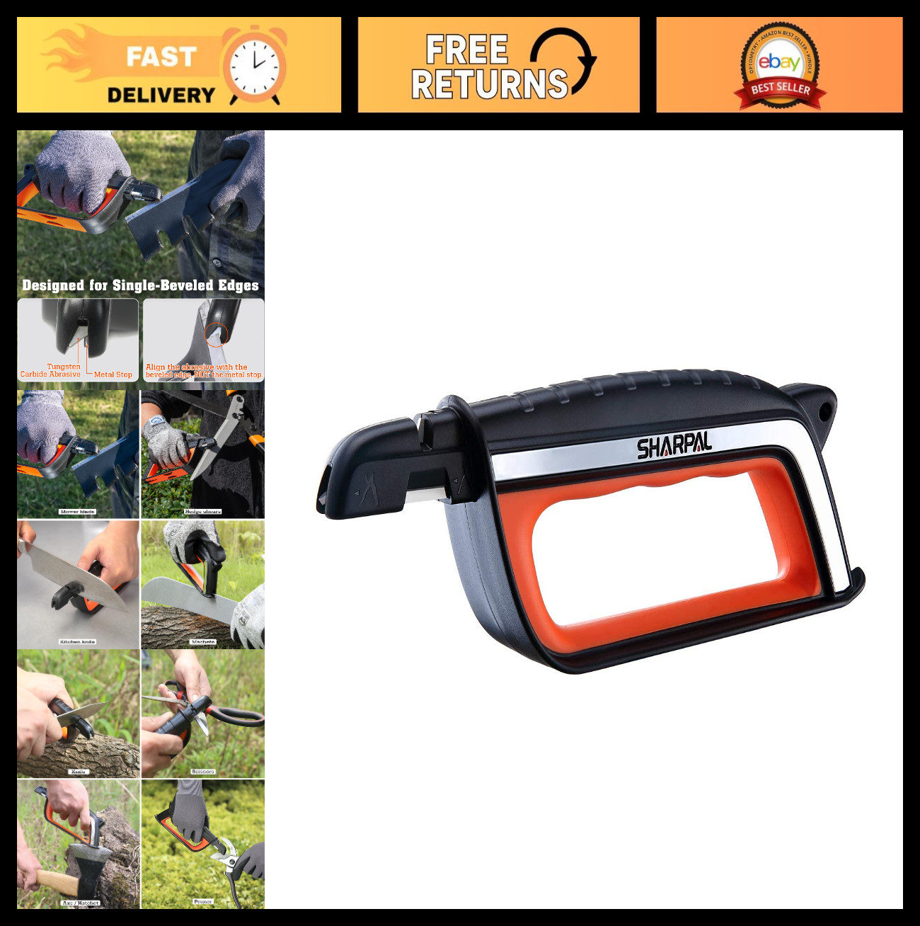 All-in-One Knife & Garden Tool Sharpener for Lawn Mower Blades, Axes, Pruners &