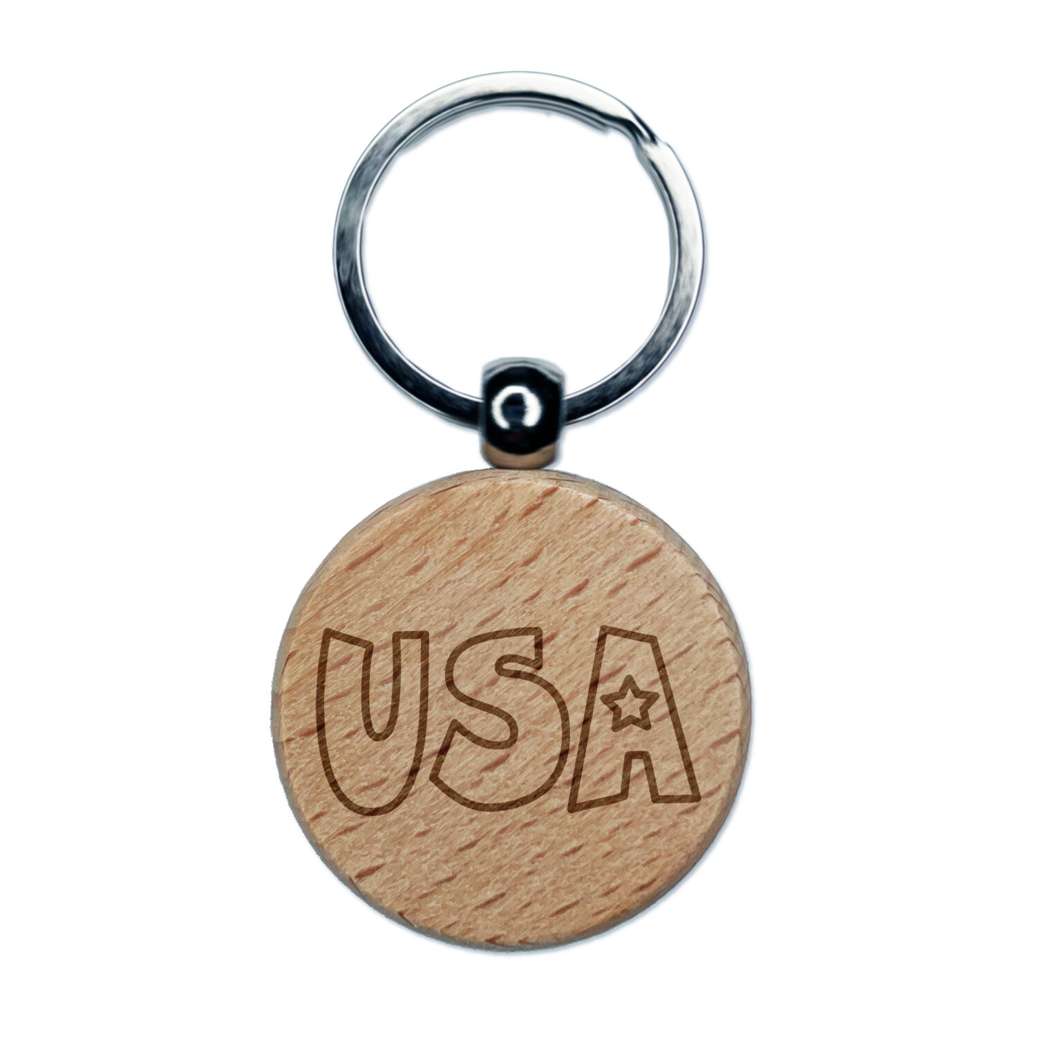 USA Fun Patriotic Text United States of America Engraved Wood Round Keychain
