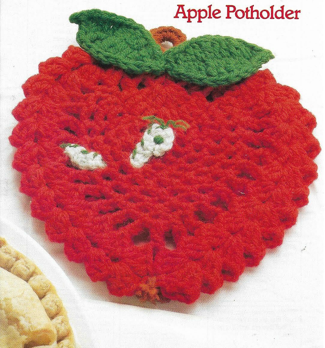 APPLE POTHOLDER & WORM KITCHEN DECOR DIGEST SIZE CROCHET PATTERN INSTRUCTIONS