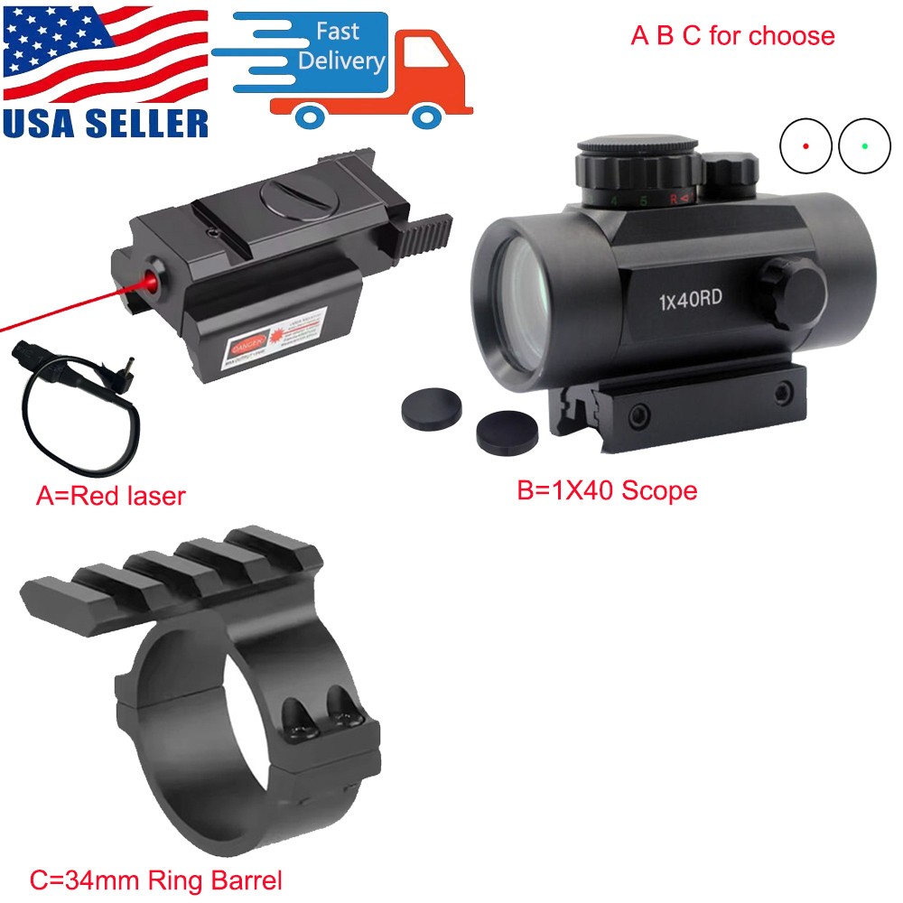 1x 40mm Reflex Red Green Dot Sight Scope/Mini Red Dot Laser/34mm Ring Barrel US