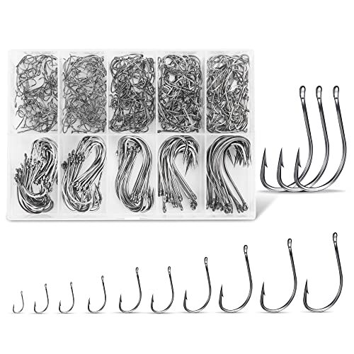 Carbon Steel Fishing Hooks 500 Pcs, Fishing Hooks Assortment for Saltwater