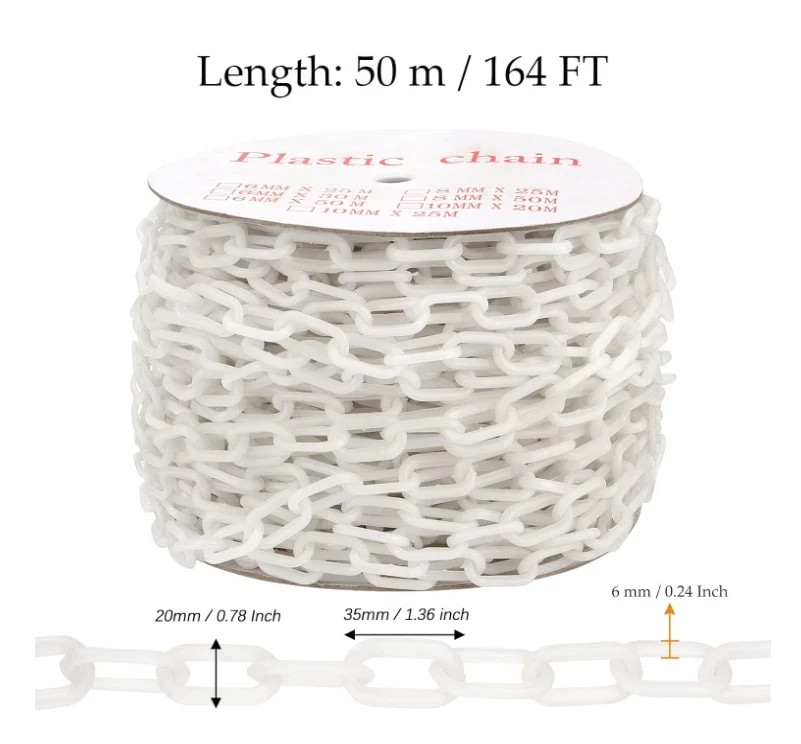 164Ft White Plastic Chain Links Crowd Control Barrier Lightweight Decor Line