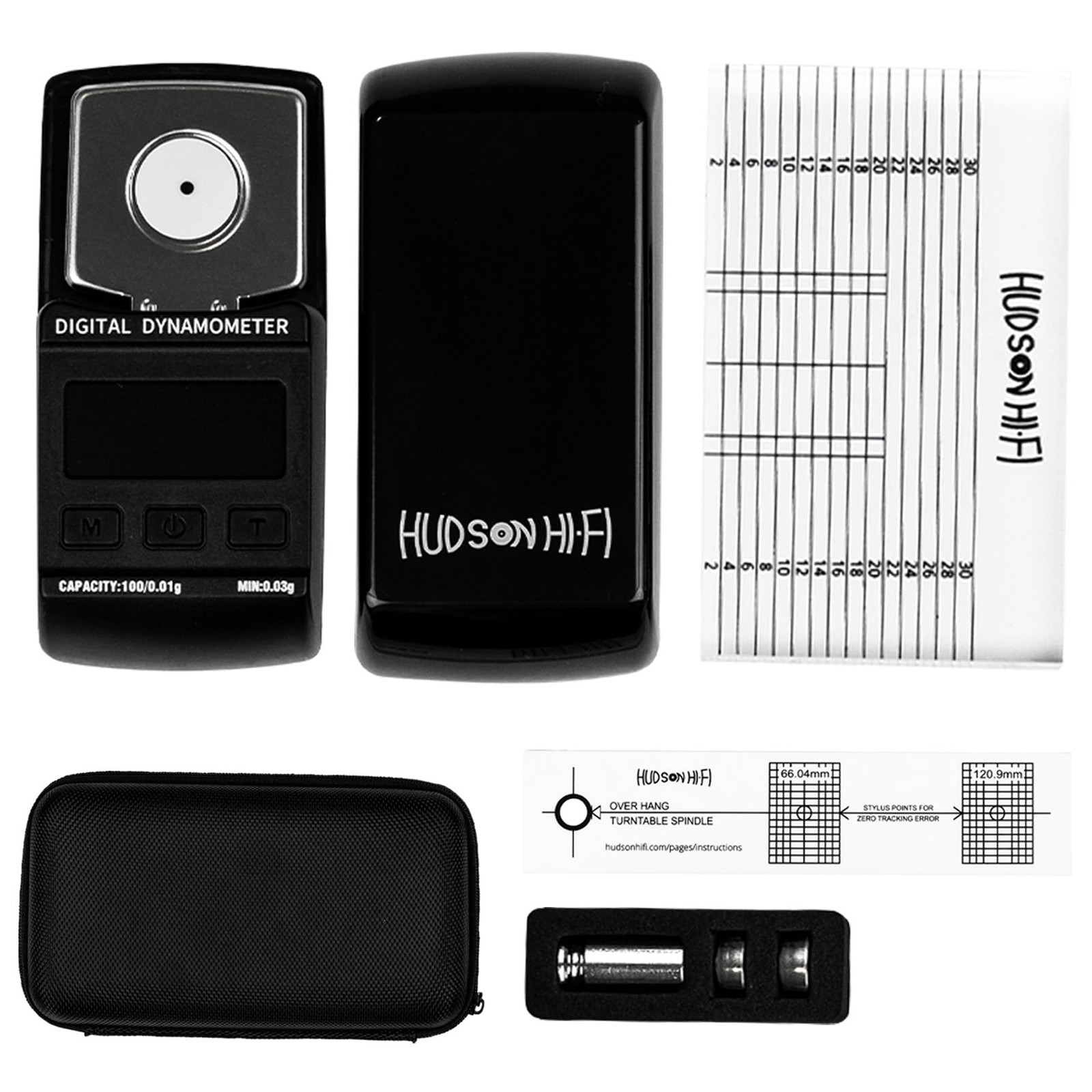 Hudson Hi-Fi Turntable Cartridge Alignment Kit VTA + VTF + Protractor, Black
