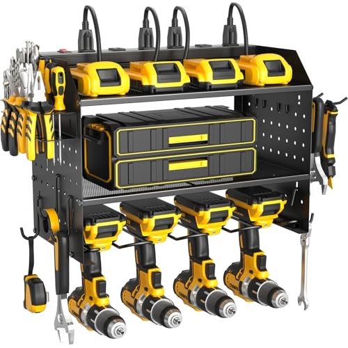 Power Tool Organizer Wall Mount, 3 Layer Charging Station with 6 Black