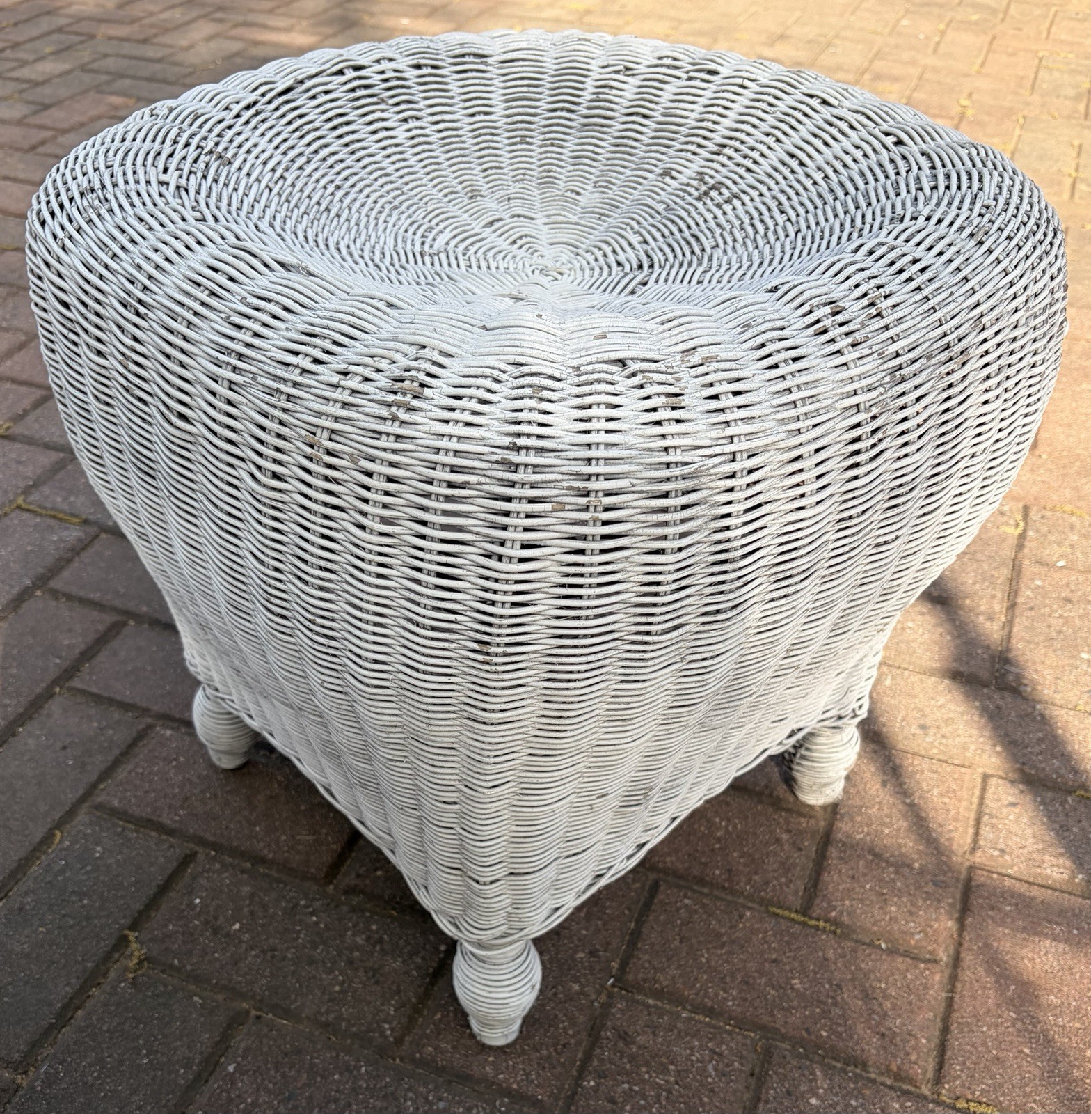 Vintage Victorian Boho White Wicker Ottoman Stool