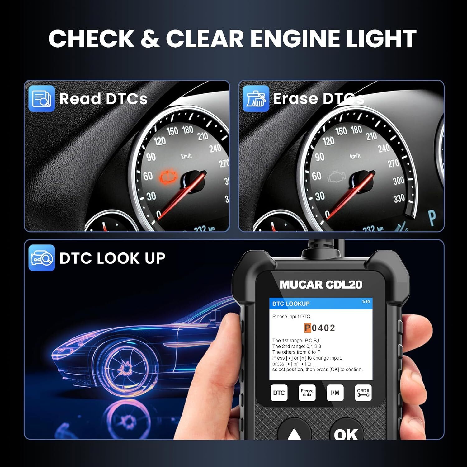 Mucar CDL20 Automative OBD2 Fault Code Reader Car Diagnostic Scanner