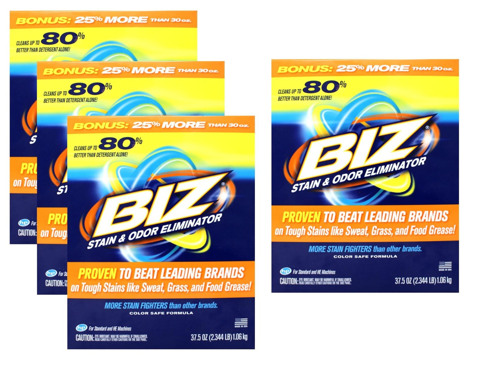 Biz Powder Stain and Odor Eliminator, 37.5 Oz - 4 Pack
