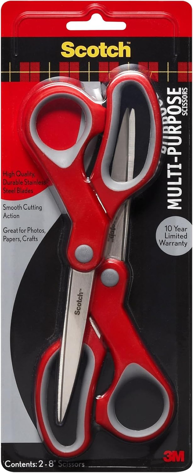 Scotch Multi-Purpose Stainless Steel All-Purpose 2 Pairs of Scissors, 8 Inches,