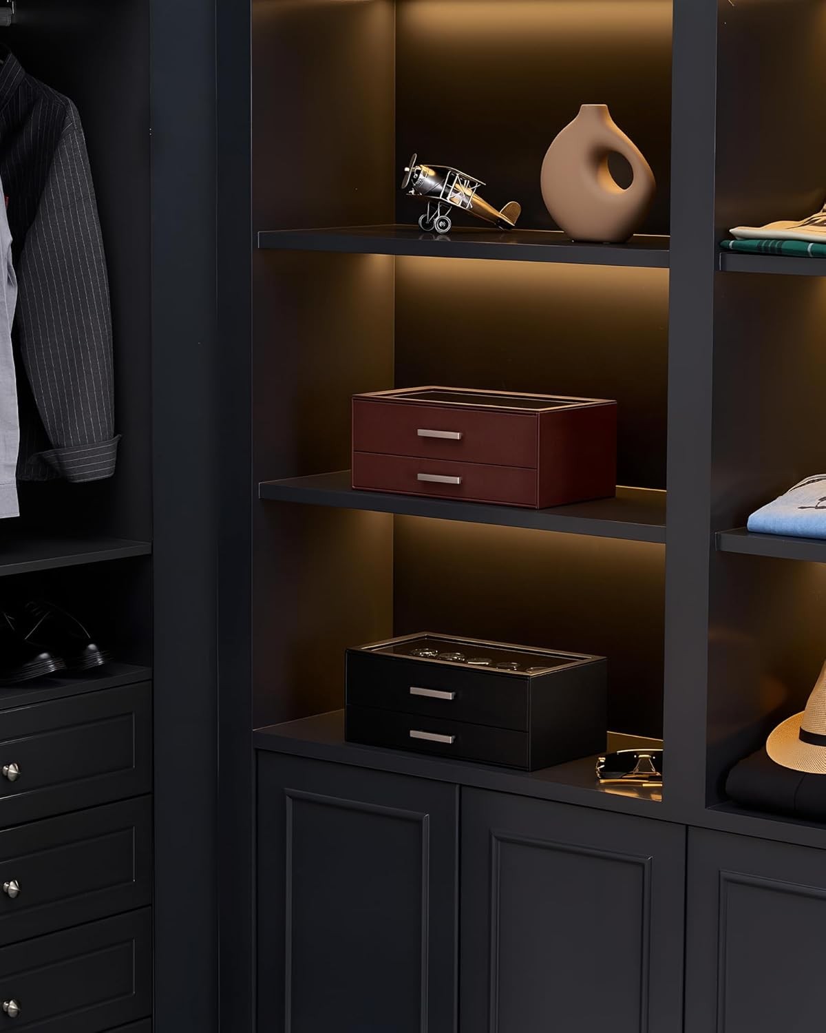 Watch Box 12-Slot 2-Tier Pull-Out Drawers Display Case Storage Organizer Men