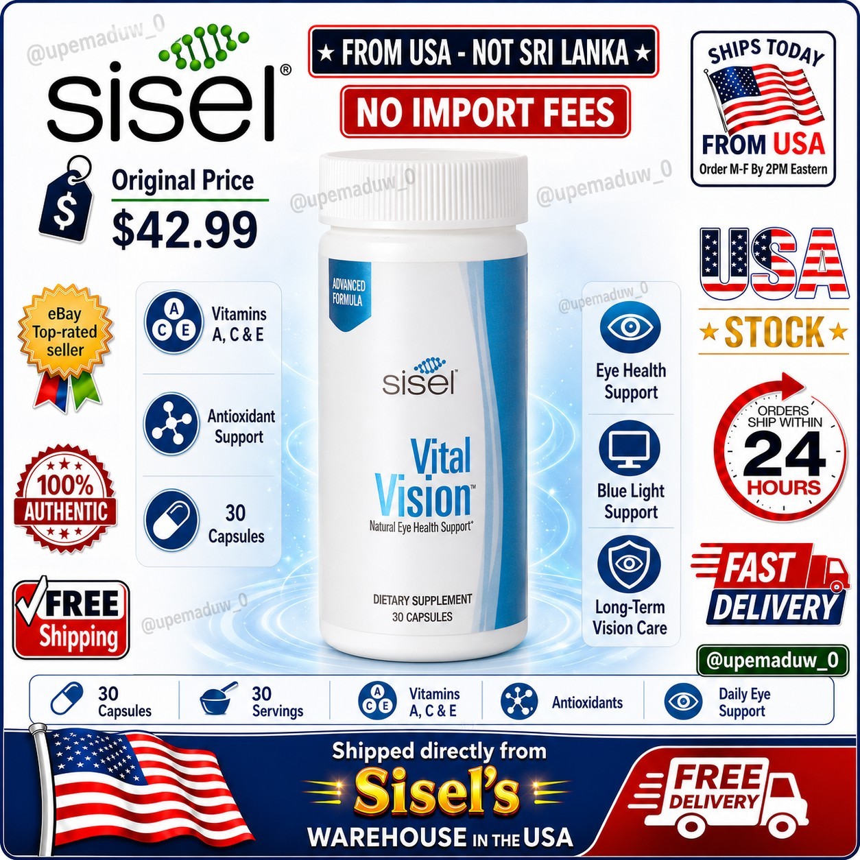 Sisel Vital Vision Eye Wellness Antioxidant Vitamin Supplement 30 Servings New🔥