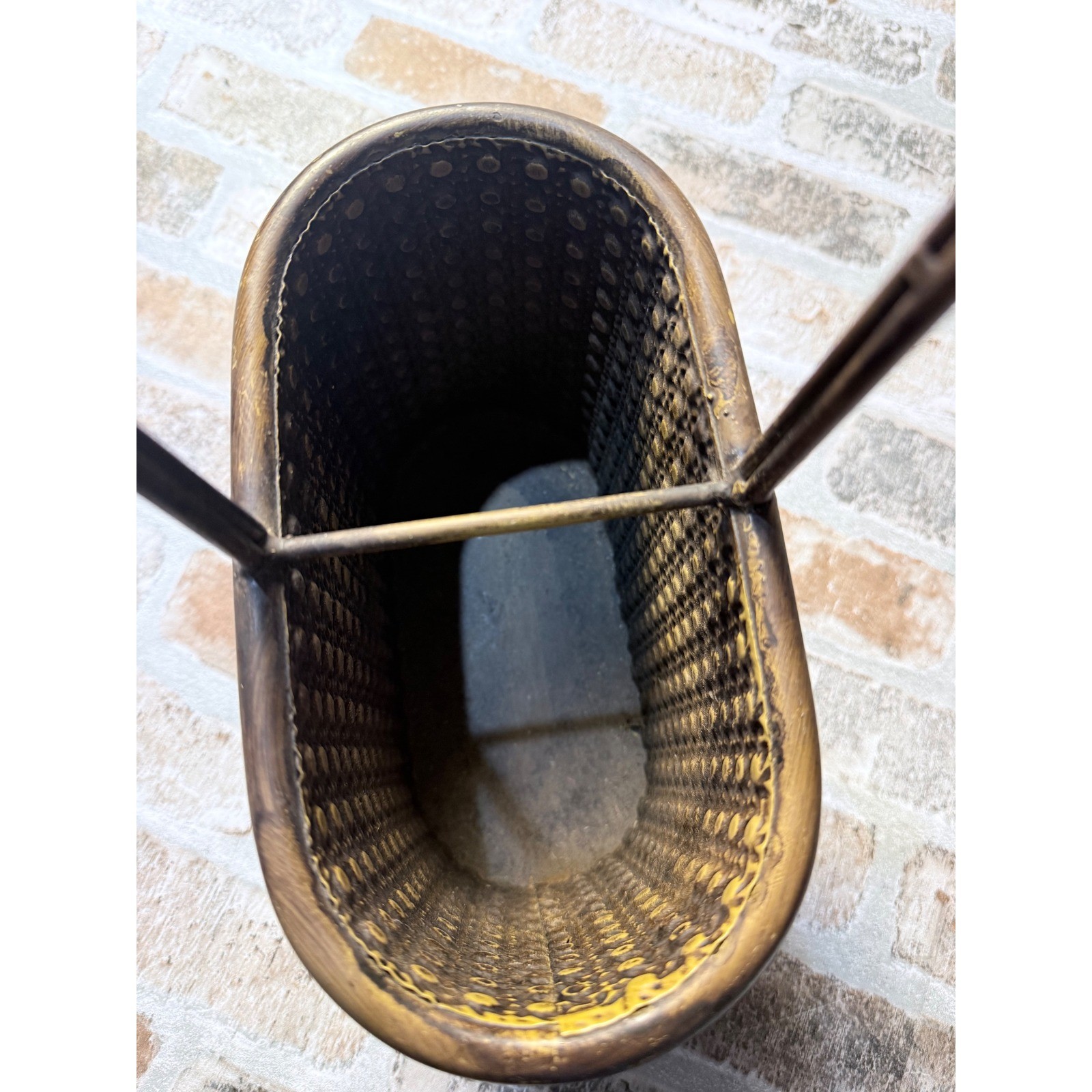 Vintage Bronze Metal Basket with Handle