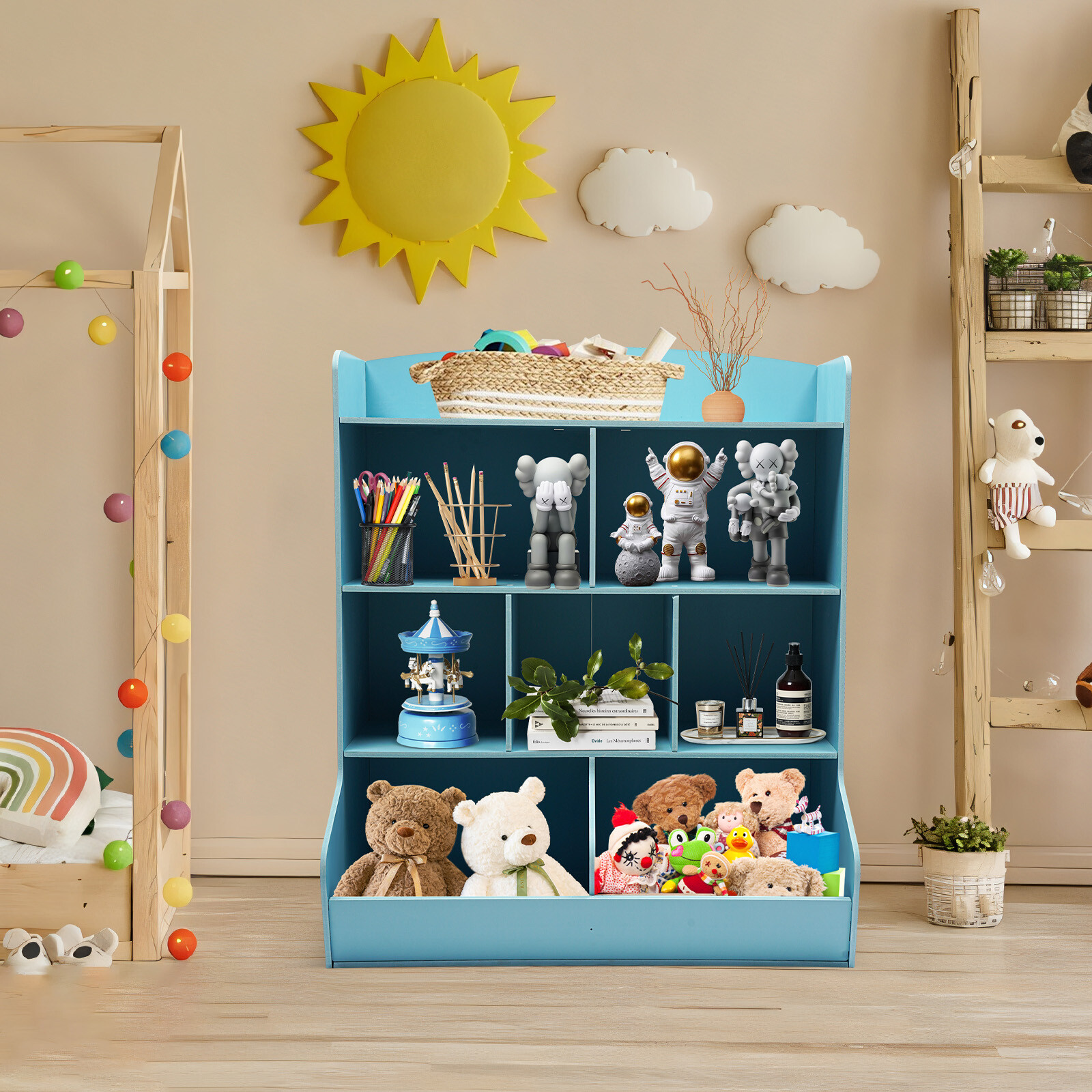 4 Tiers Kids Toy Storage Organizer Kids Bookshelf Storage Rack For Playroom