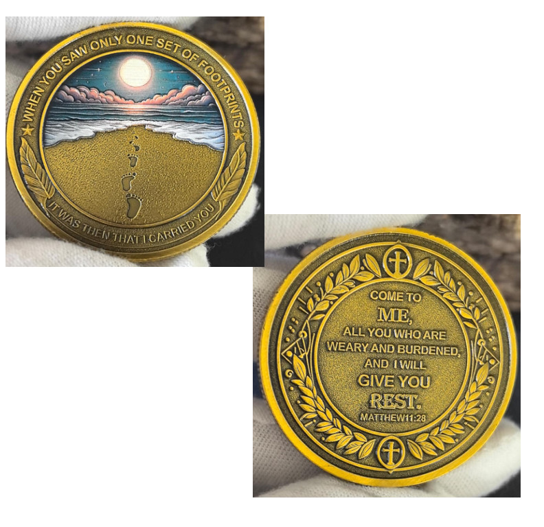 NEW Christian Coin Matthew 11:28 Coin Bible Coin Jesus Footprints Coin Christmas