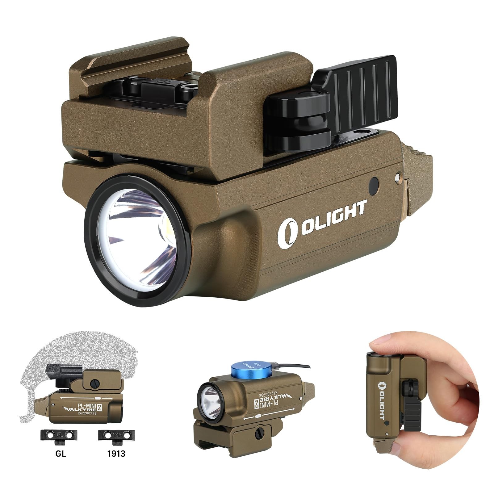 OLIGHT PL-Mini 2 Valkyrie Compact Weaponlight, 600 Lumens Tactical Desert Tan