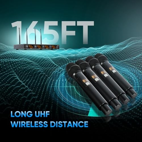 Wireless Microphone System, 4 Channels UHF Metal Cordless Handheld BLM404