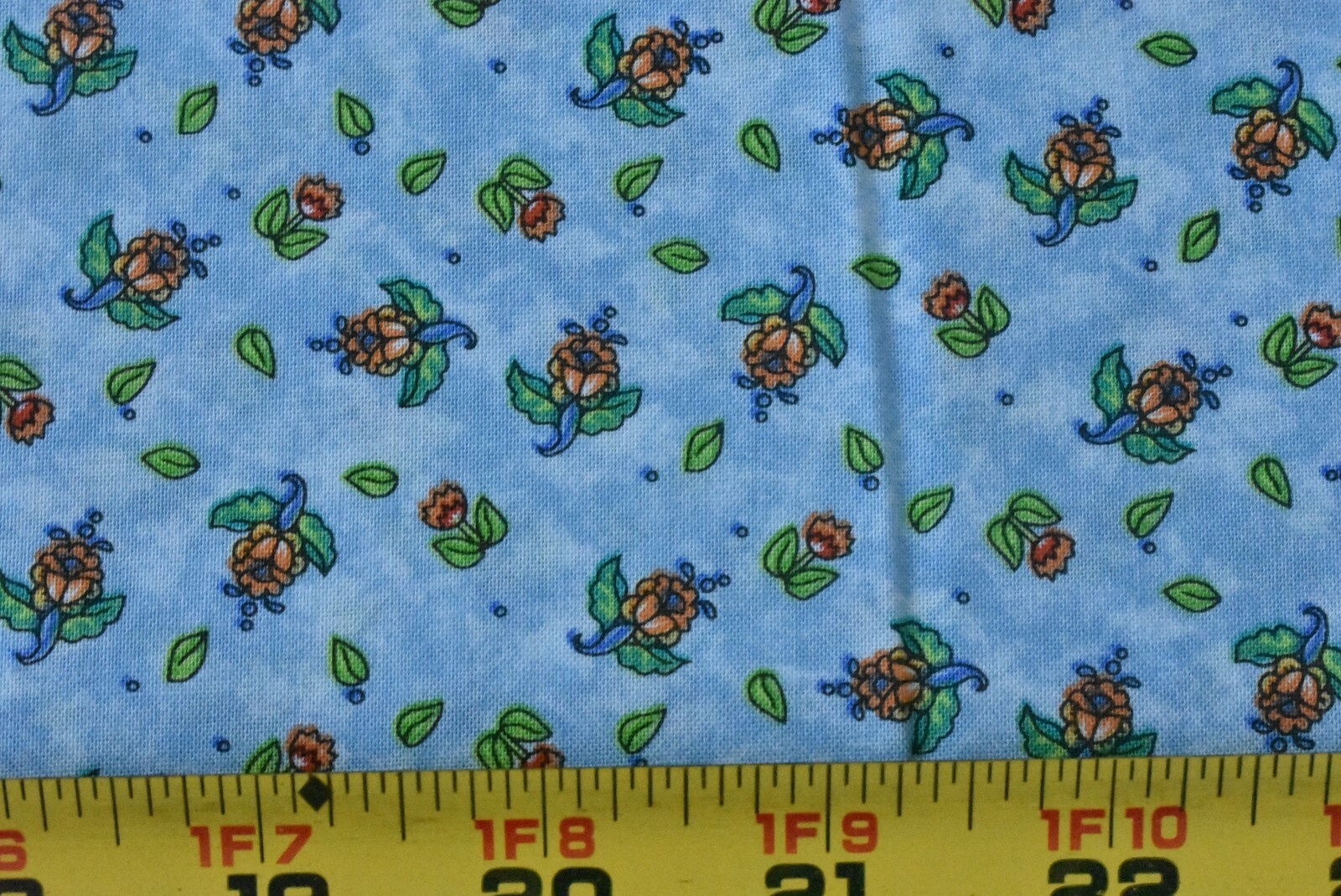 By 1/2 Yd, Gold & Green Calico on Blue Quilt Cotton/Red Rooster, Jim Shore,P6983