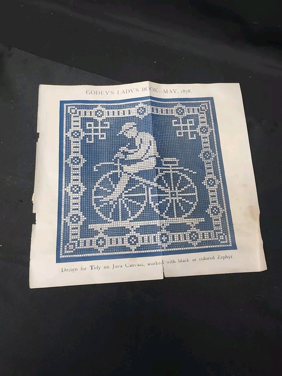 Original 1878 Victorian Bicycle Bike Needlepoint Design Godey's Lady's Book