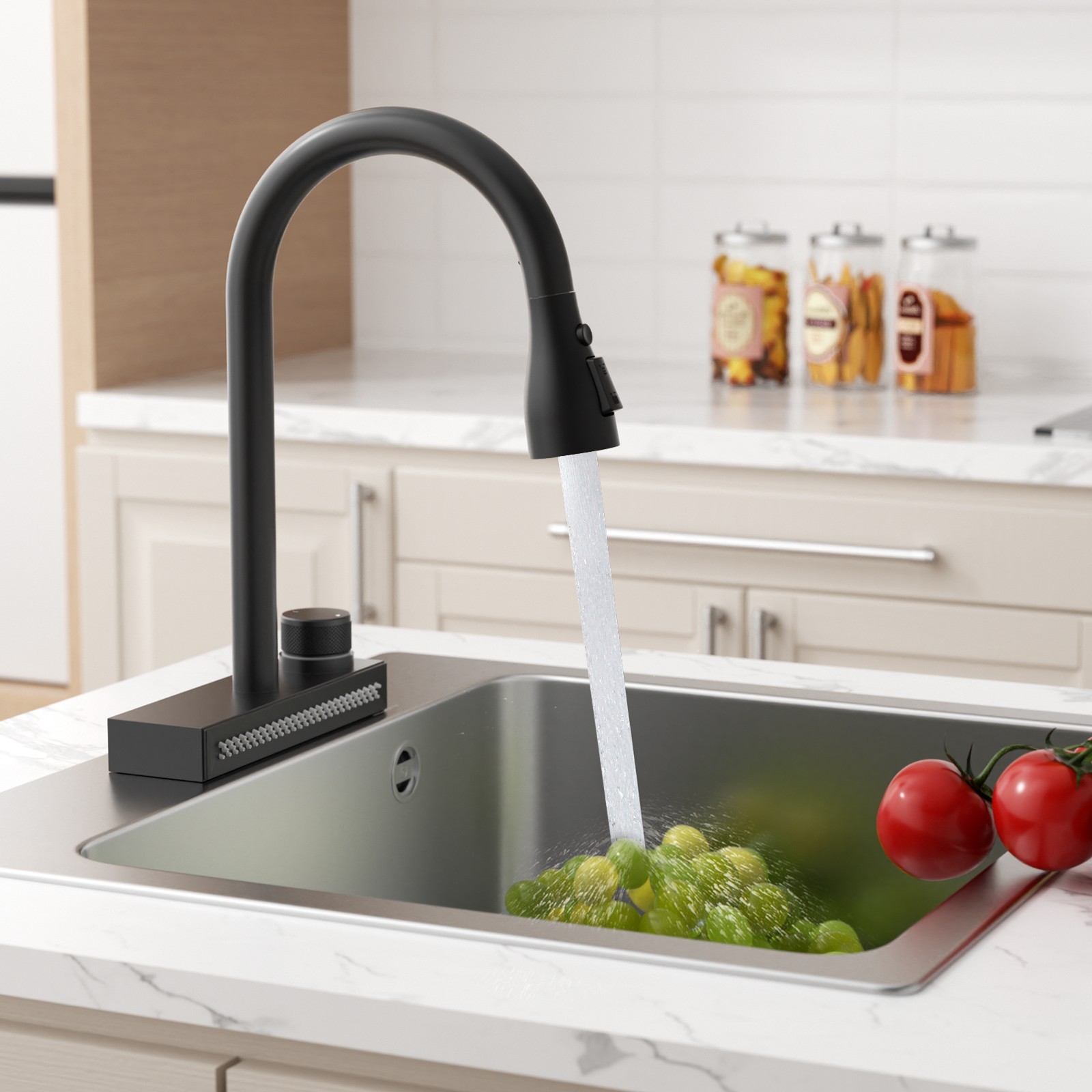 Black 3-function Pull-down Rain Kitchen Faucet
