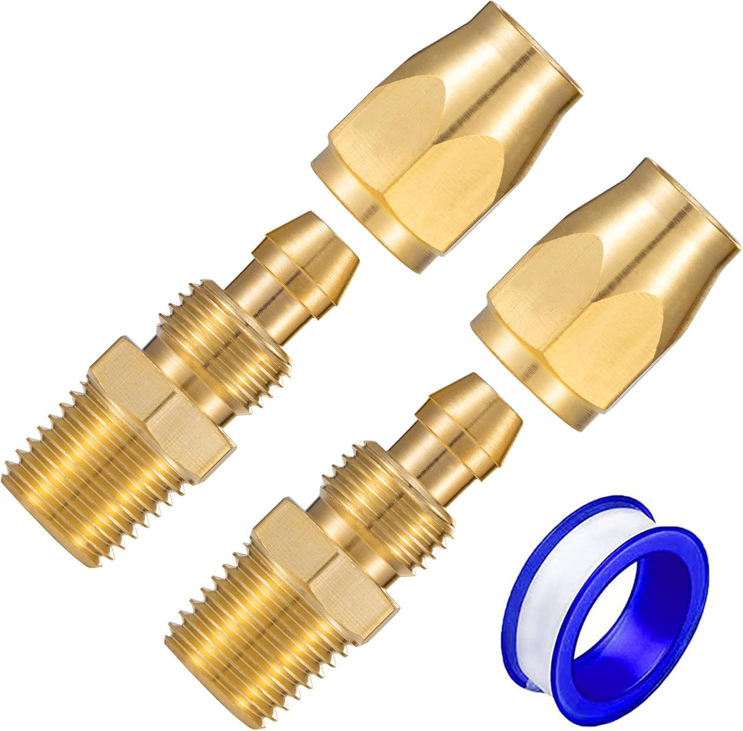 Premium Solid Brass 2PCS Reusable Replacement Fitting For 1/4-Inch ID Hose,1/4-I