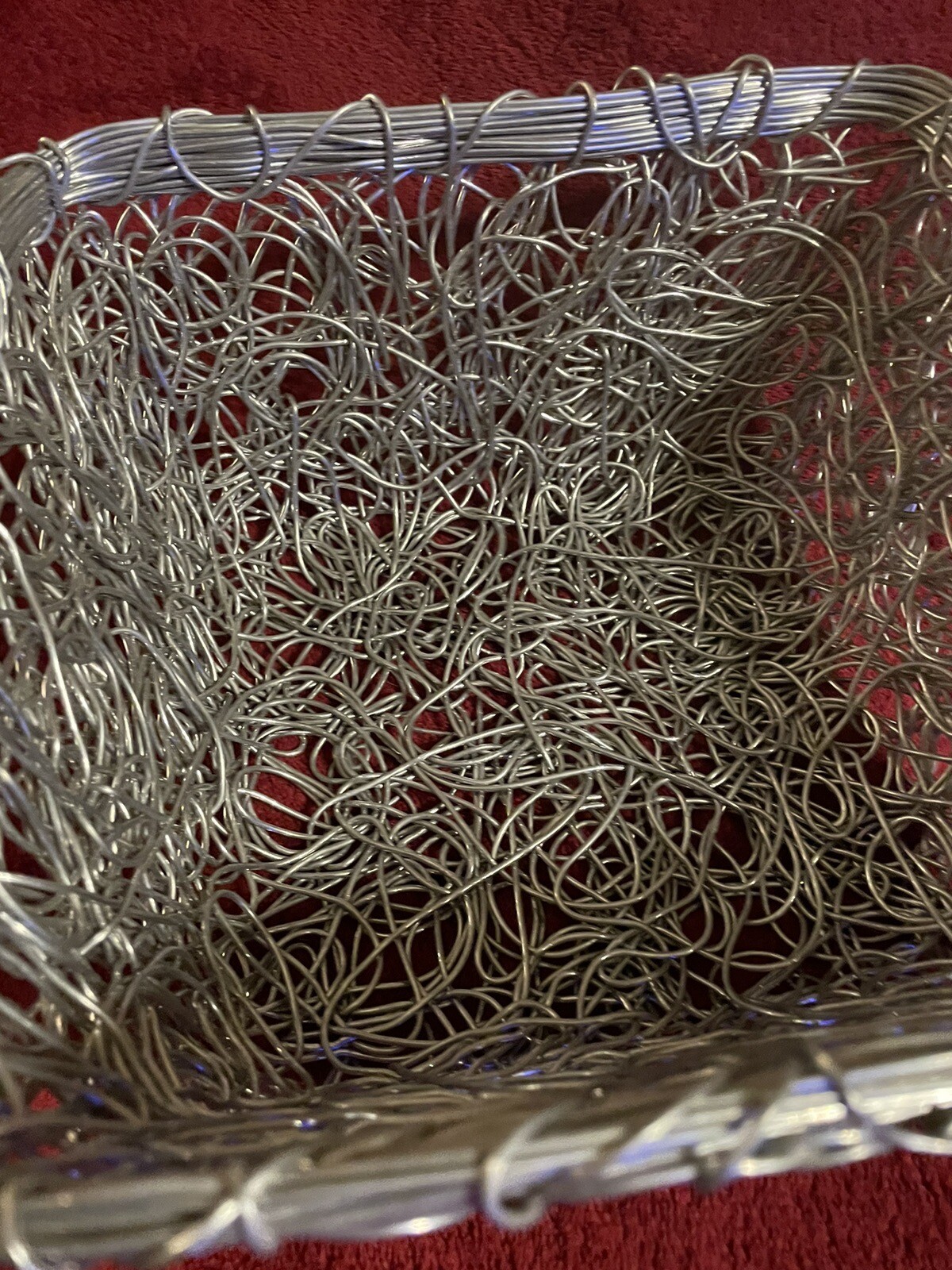 UNIQUE TWISTED METAL SILVER WIRE 8" BOHO STYLE BREAD / FRUIT BASKET