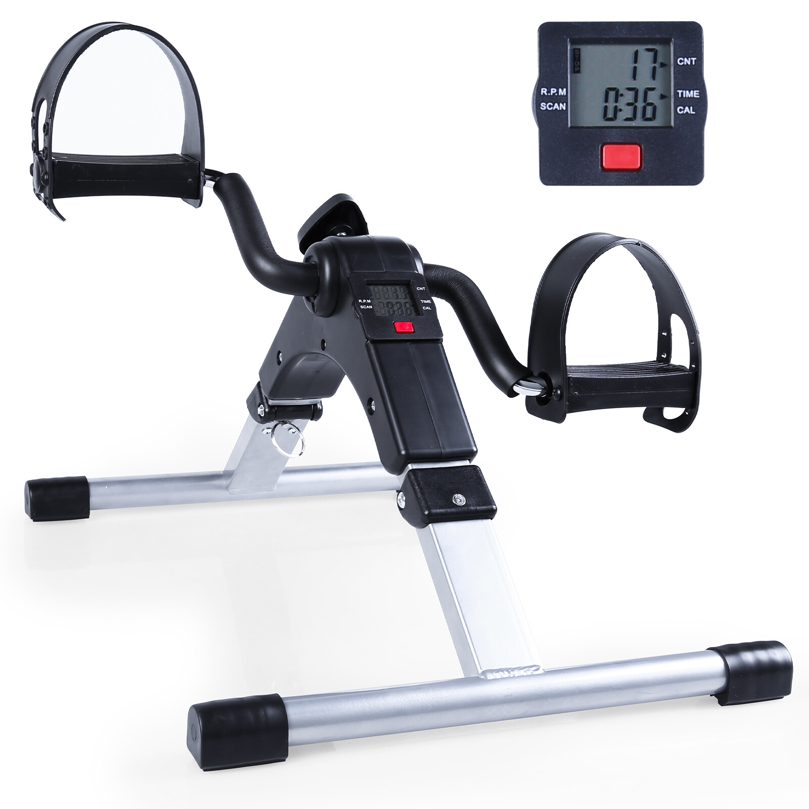 Folding Mini Exercise Bike Under Desk Pedal Exerciser W/ LCD Display for Arm/Leg