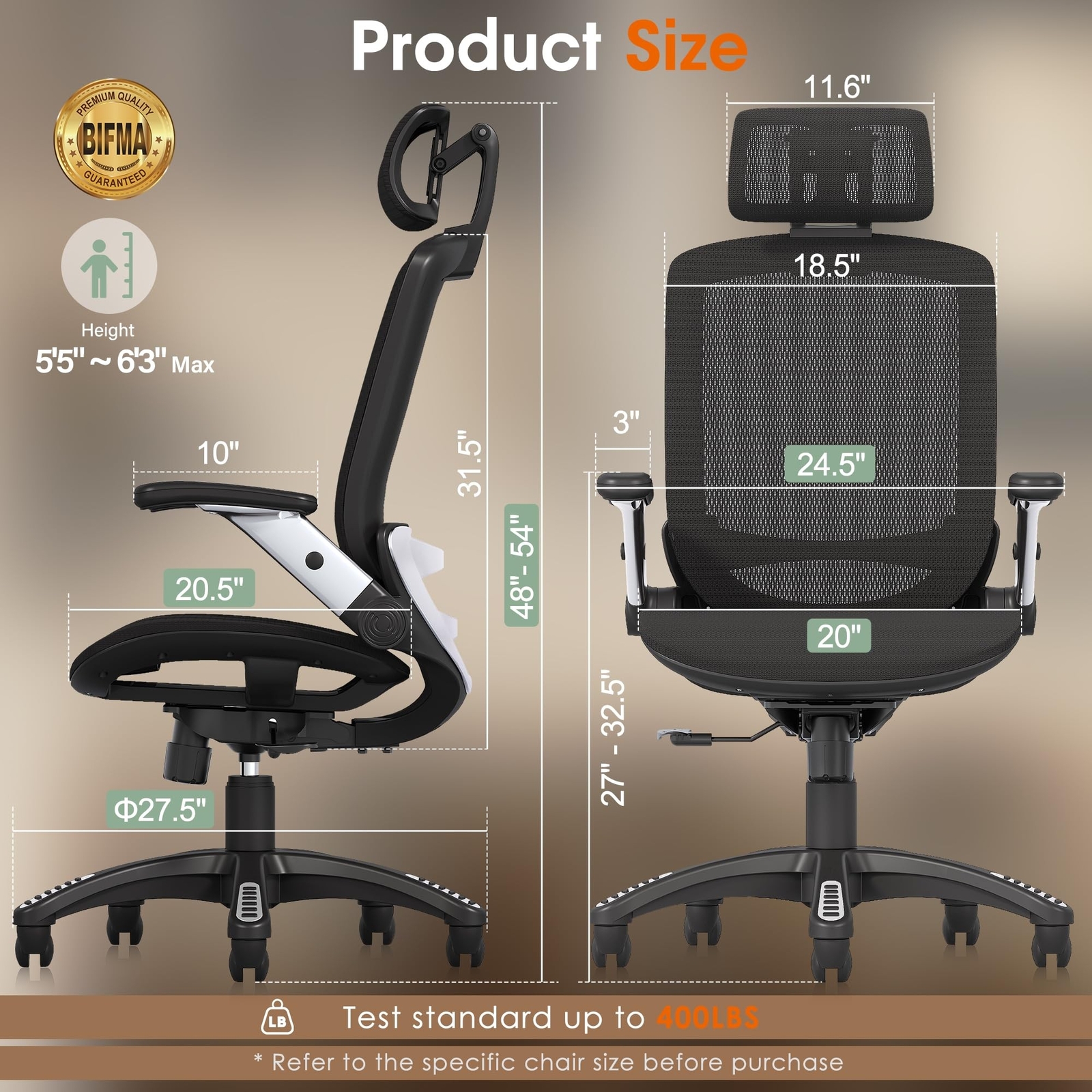 GABRYLLY Ergonomic Office Chair, High Back Home Desk Chair with Headrest, Fli...