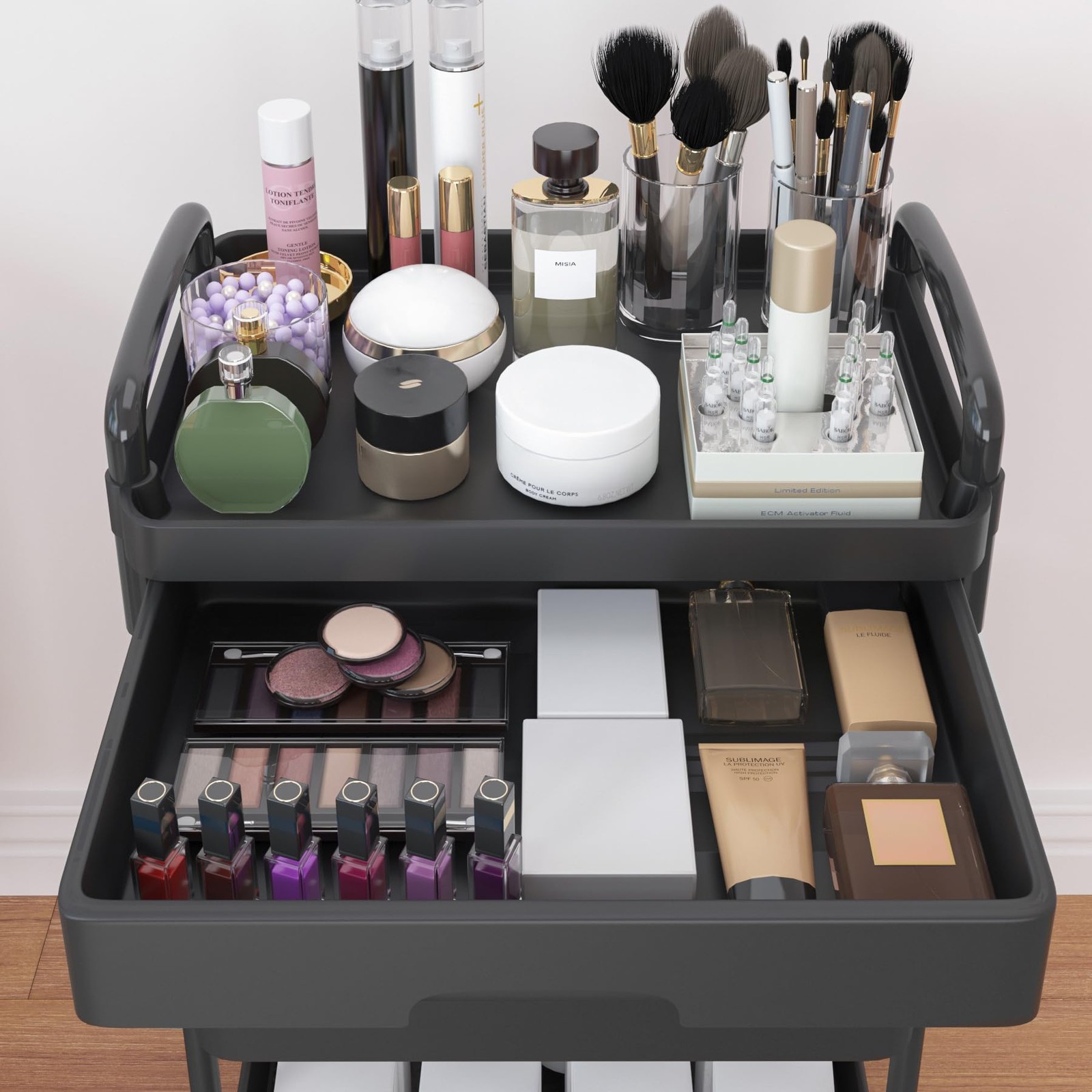 3-Tier Rolling Utility Cart with Drawer,Multifunctional Storage Organizer wit...