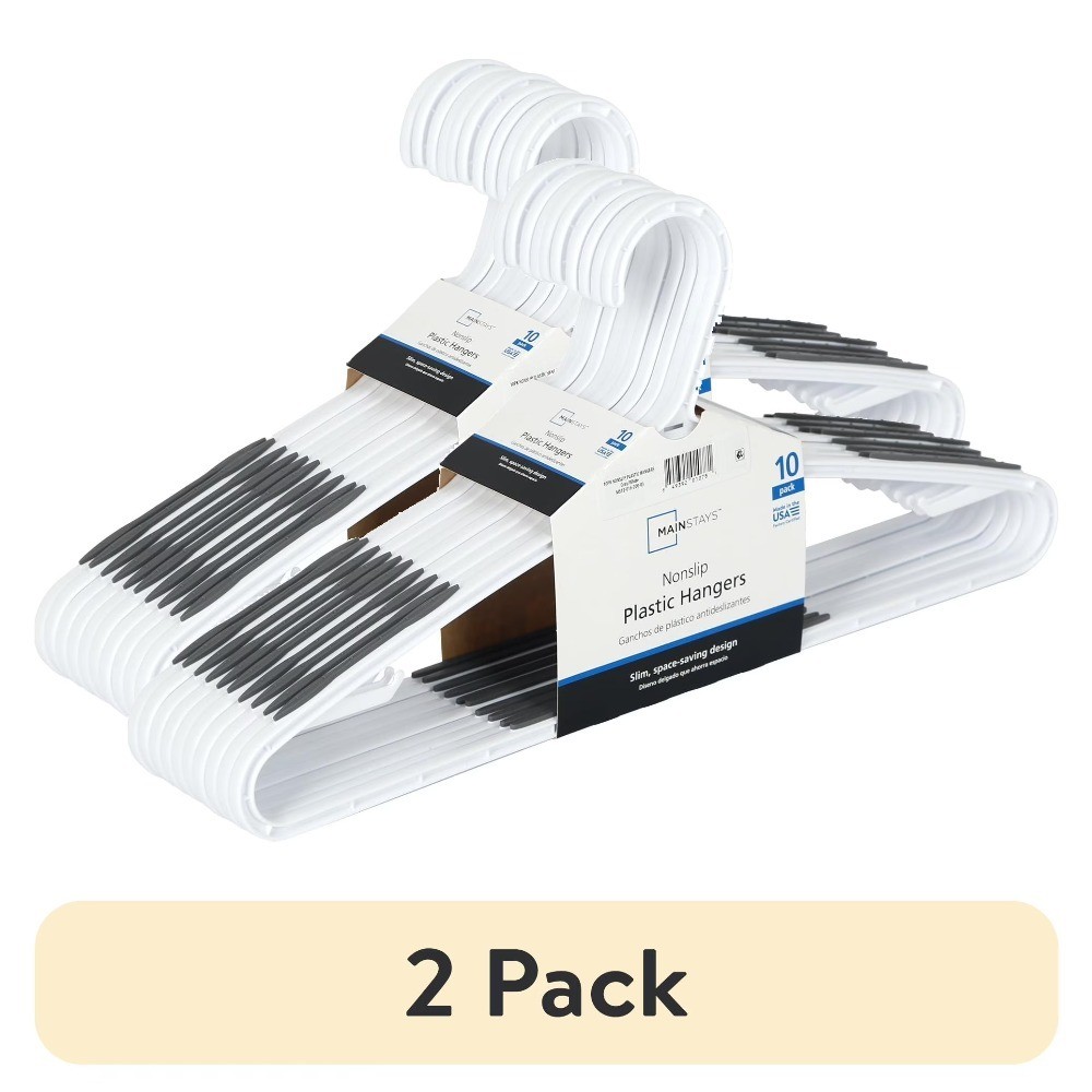 Non-Slip Clothes Hangers 10 Pack White Durable Plastic with TPE Strips