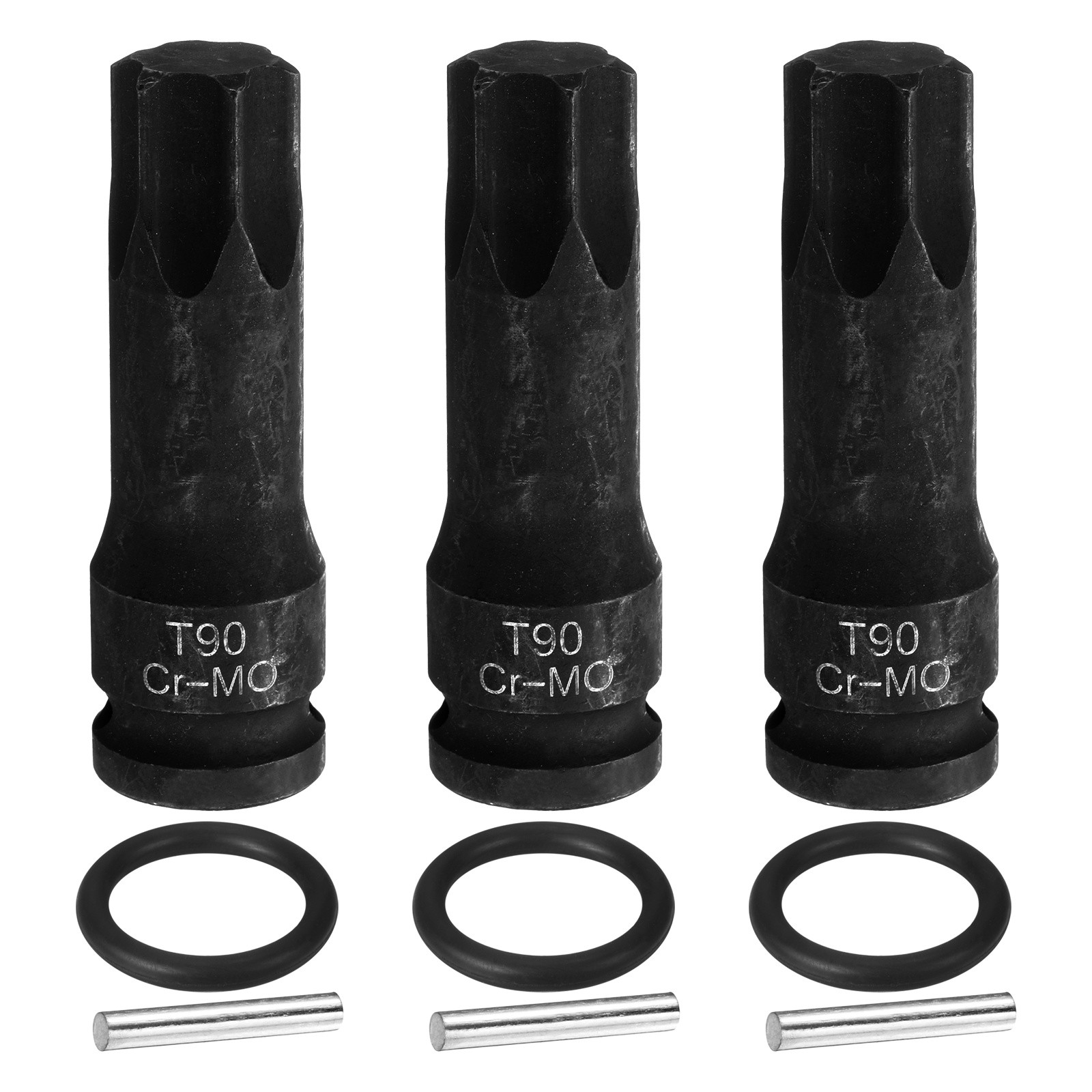 3pcs 1/2" Drive Torx Bit Socket T90 Impact 6 Point Star Bit Sockets CR-MO Steel