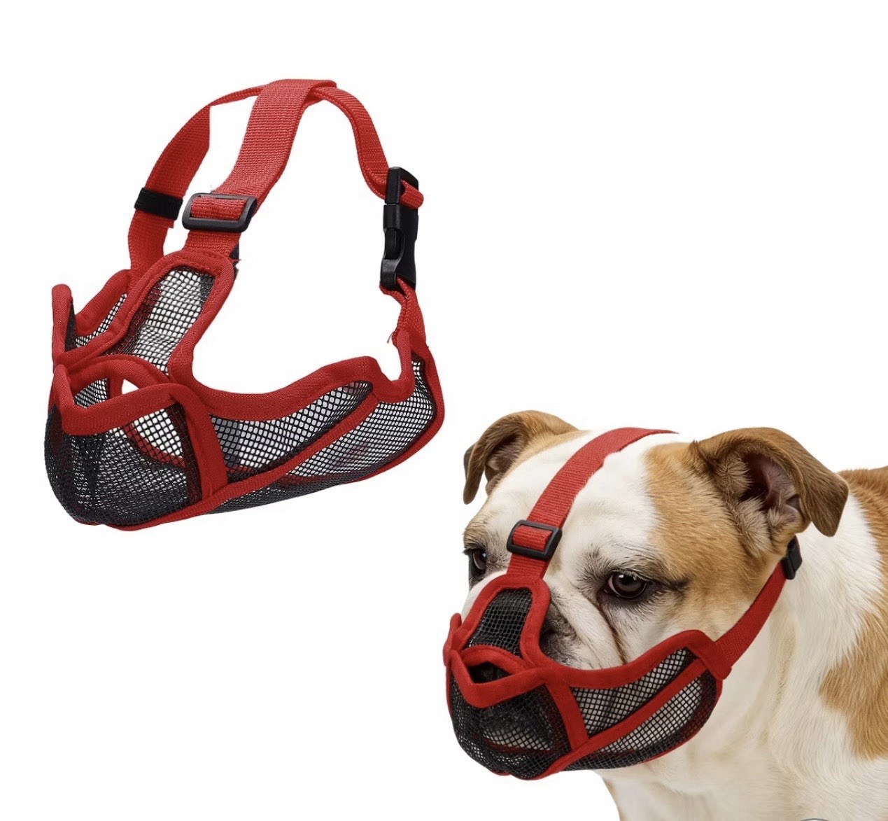 Short Snout Dog Muzzle- Adjustable Breathable Mesh Muzzle for Biting Chewing