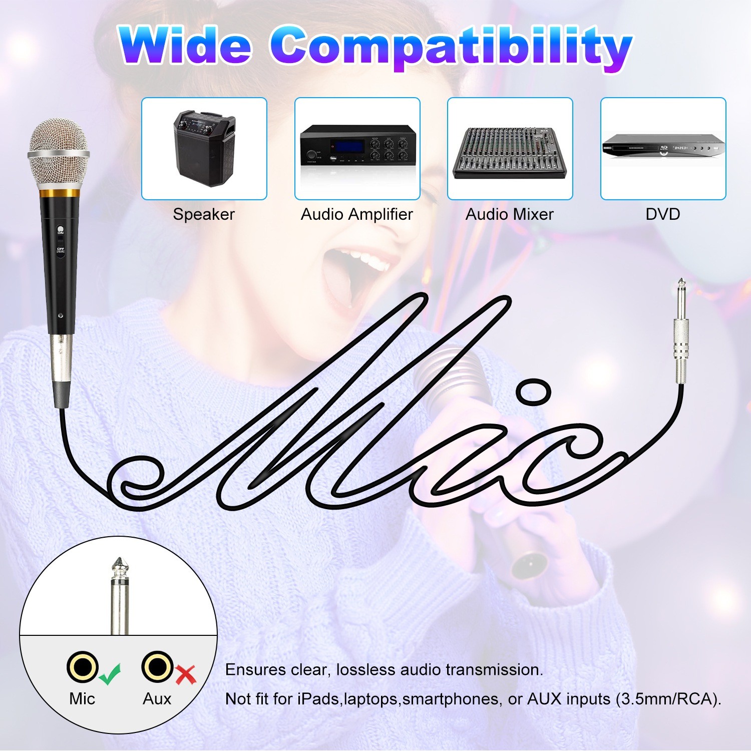 Handheld Dynamic Microphone With On/Off Switch 13ft Detachable XLR Cable