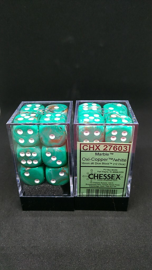 CHX27603 Oxi-Copper w/White 16mm Dice Block (12Dice) Necromunda 40K