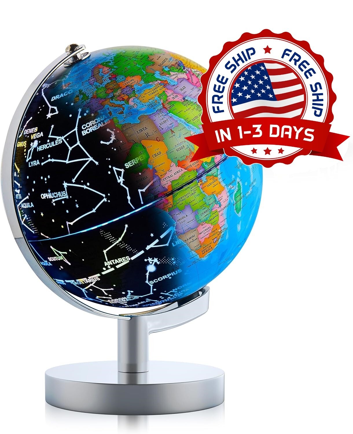 Globo iluminado para el aprendizaje de los niños Base de metal antivuelco US NEW