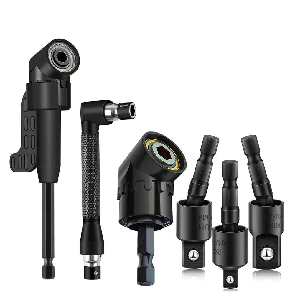 6Pcs Right Angle Drill Attachment Set w/ 105° Right Angle Drill Bit +1/4 3/8 1/2