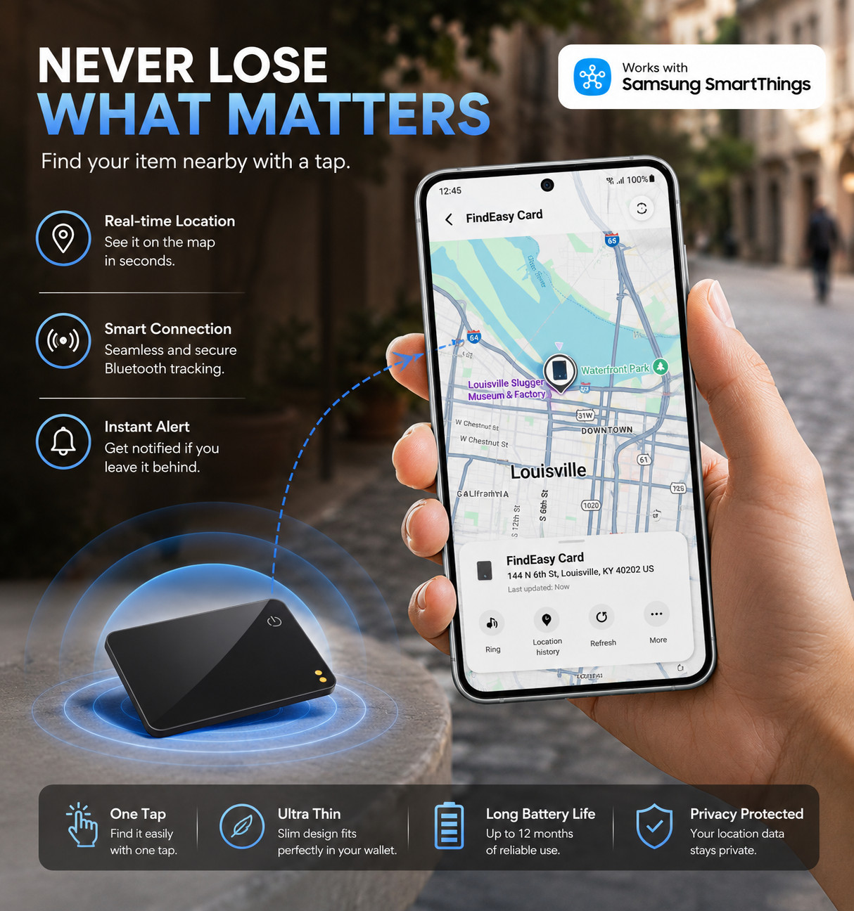 Wallet Tracker Card (Samsung Only) Rechargeable Bluetooth Ultra Thin Finder