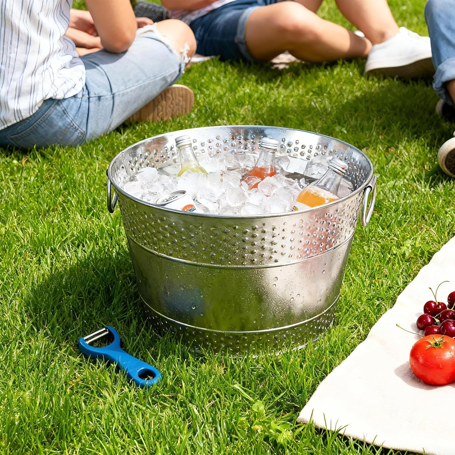 Galvanized Tub Ice Bucket for Parties, Thick Metal Galvanized Drink Buckets, Bev
