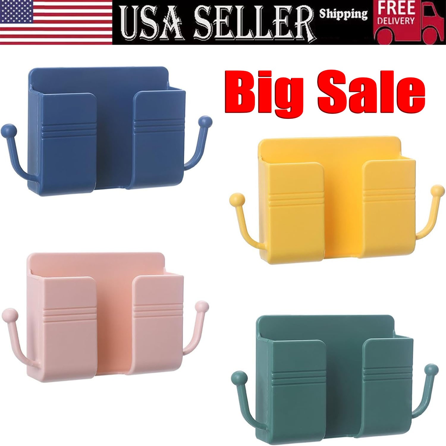 Wall Mounted Phone Charging Organizer Remote Controller Storage Box Plug Holder
