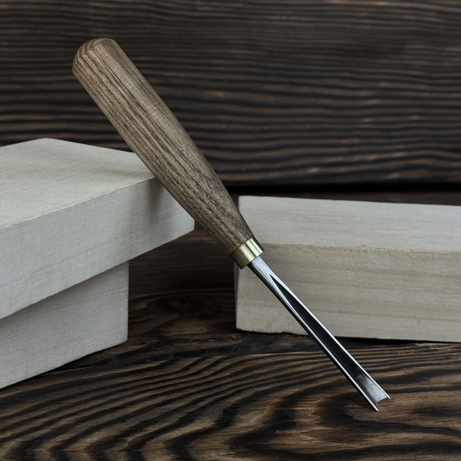 Hand-Forged V-Parting Chisel. Ash Handle Detail Tool with Sheath. Carver Gift.