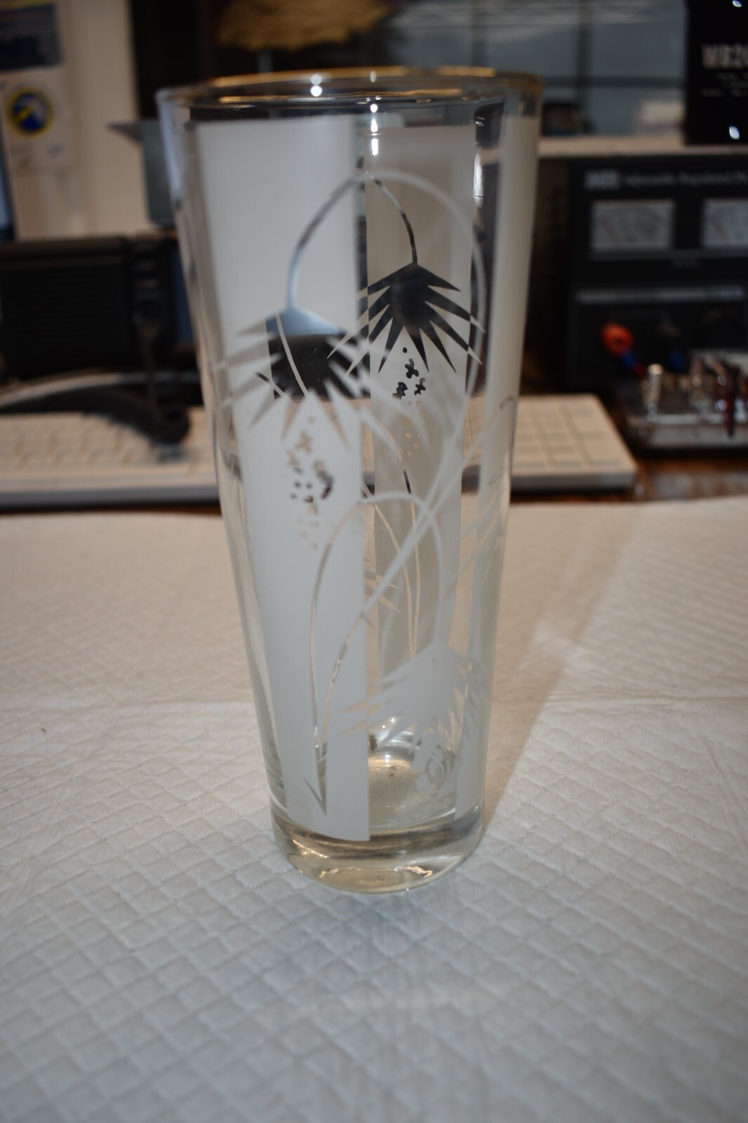 Vintage MCM Atomic Flower Collins Glass Frosted Stripes 1950s Mid Century Modern