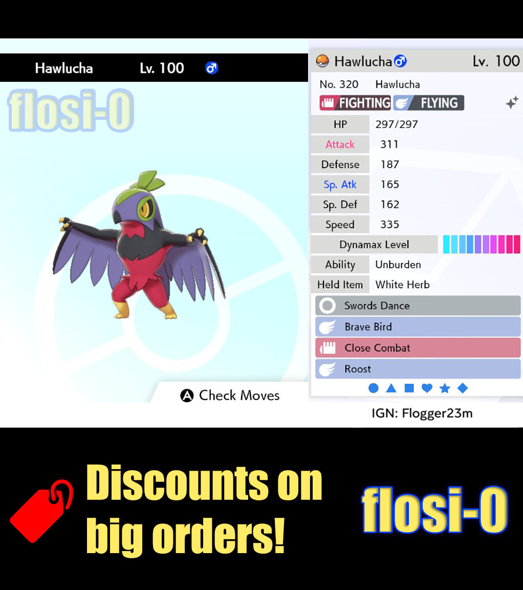 6IV Ultra Shiny Hawlucha Pokemon Sword and Shield (Square Shiny)